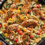 Chicken Feta Pasta with Spinach and Cherry Tomatoes
