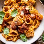 Creamy Roasted Tomato Ricotta Pasta with Crispy Prosciutto