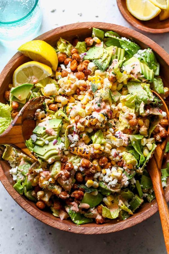 Grilled Corn and Avocado Salad with Harissa Ranch