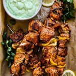 Grilled Salmon Skewers with Cilantro Sauce