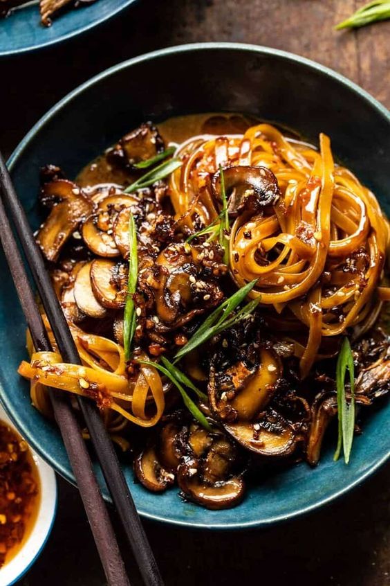 30 Minute Saucy Ginger Sesame Noodles with Caramelized Mushrooms