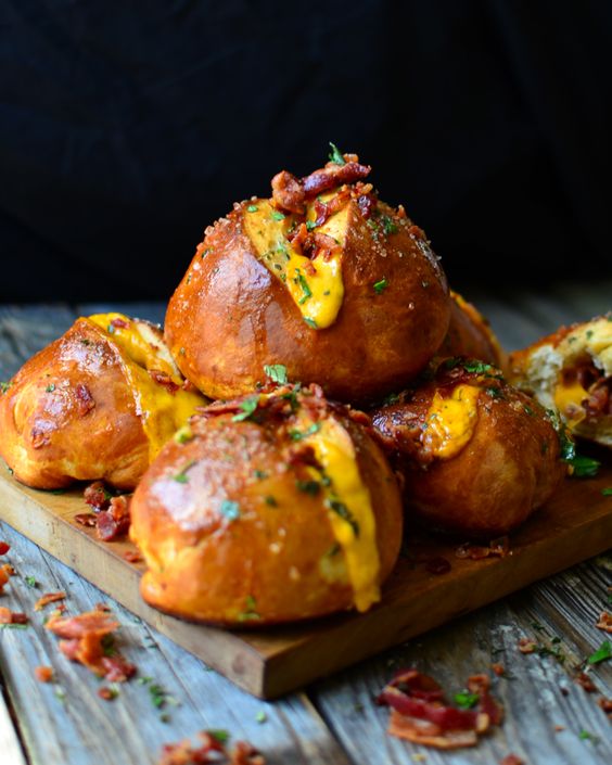 Cheddar Bacon Stuffed Pretzel Buns