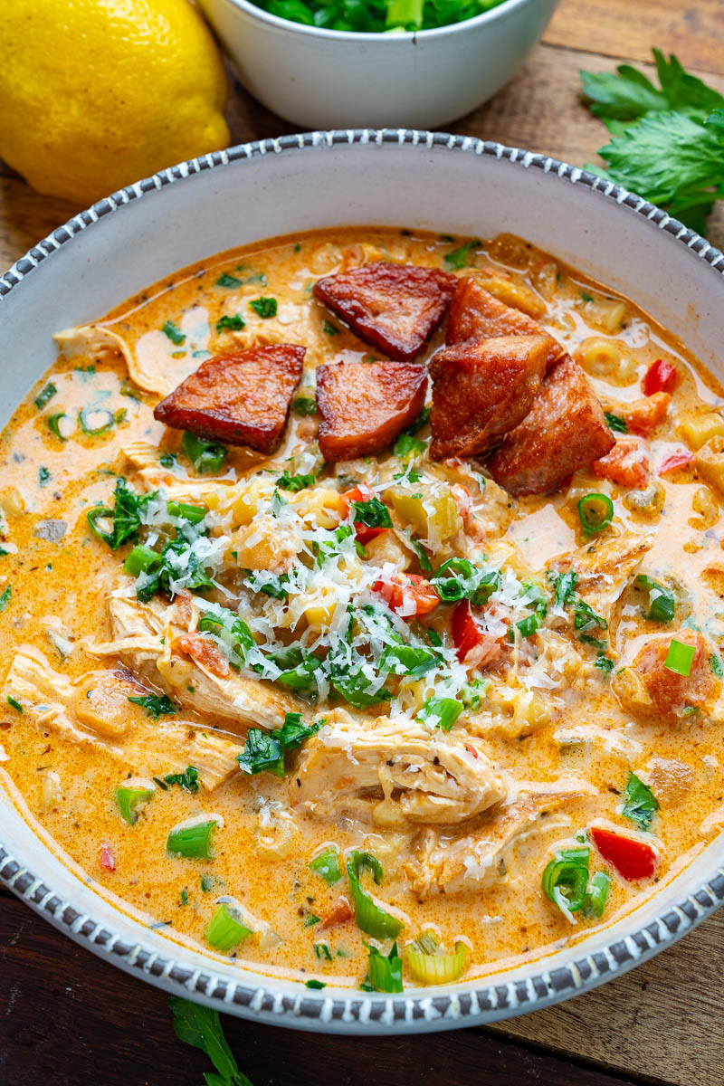 Creamy Parmesan Cajun Chicken Pasta Soup
