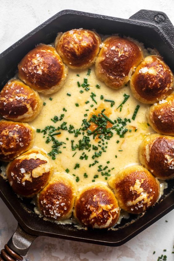 Pumpkin Beer Cheese Skillet with Soft Pretzels