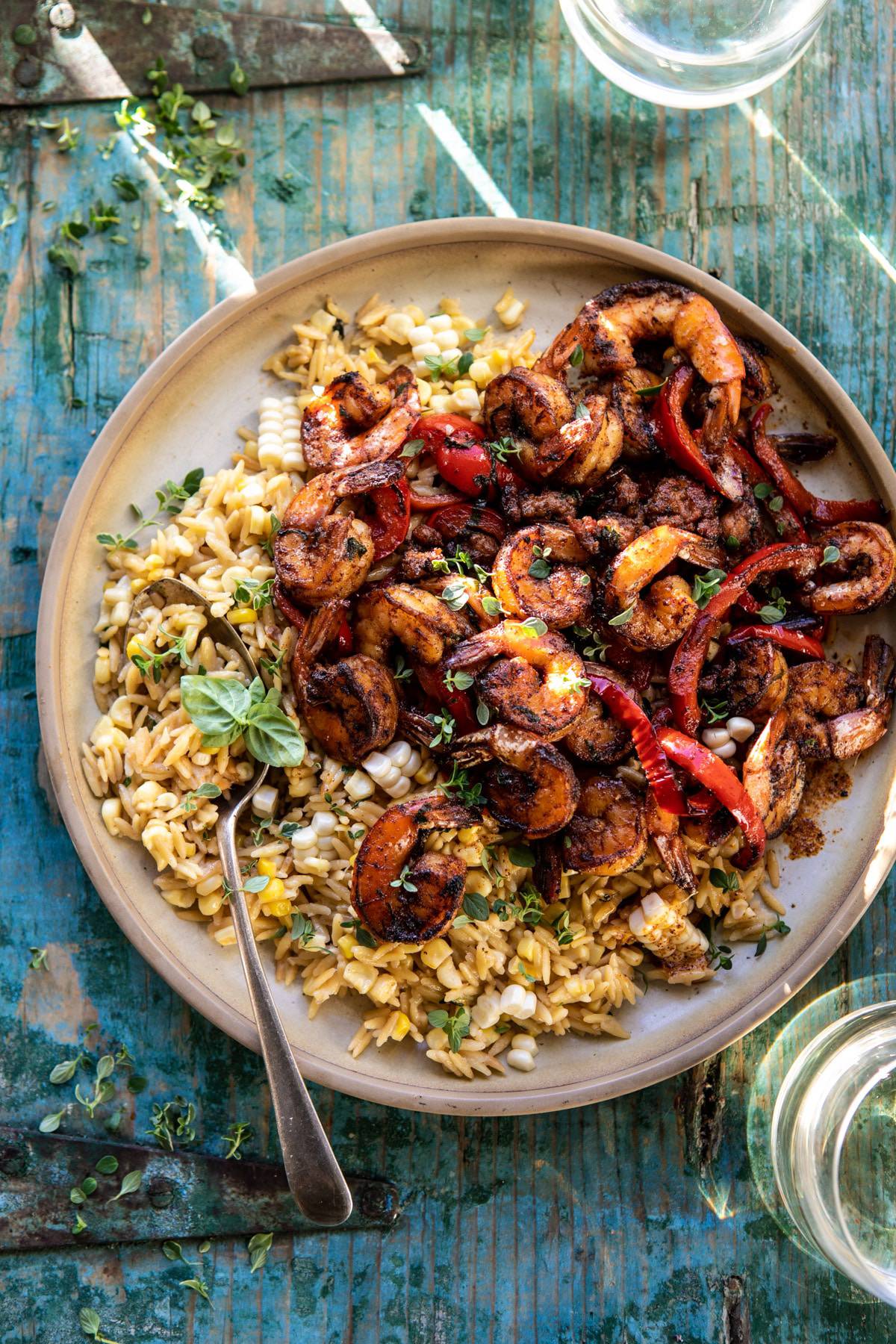 Cajun Pepper Shrimp with Creamed Corn Orzo