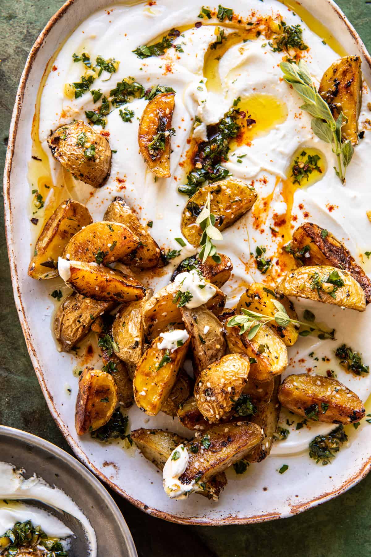 Crispy Oregano Roasted Potatoes with Creamy Feta Sauce