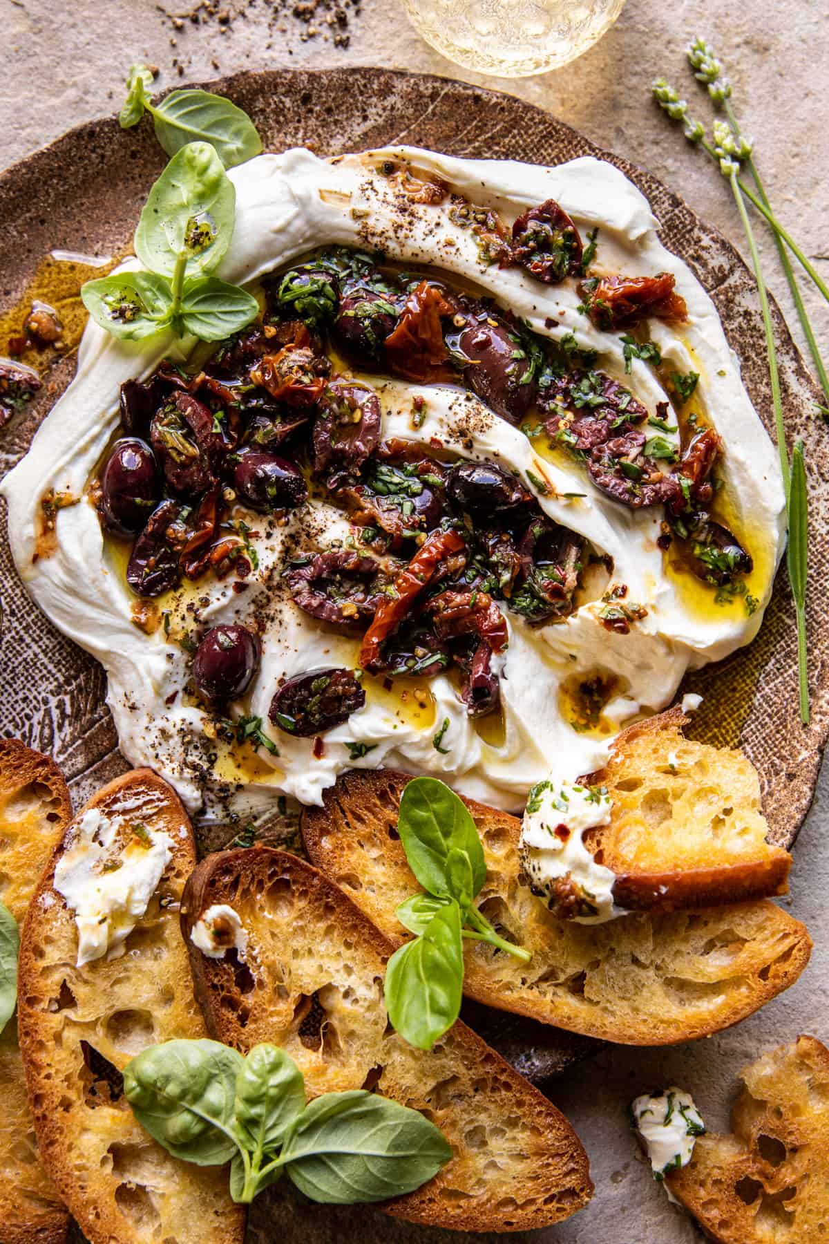 Honey Whipped Goat Cheese with Marinated Olives