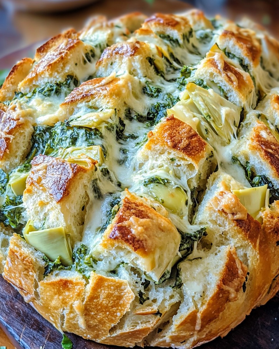Cheesy Spinach and Artichoke Pull-Apart Sourdough Bread