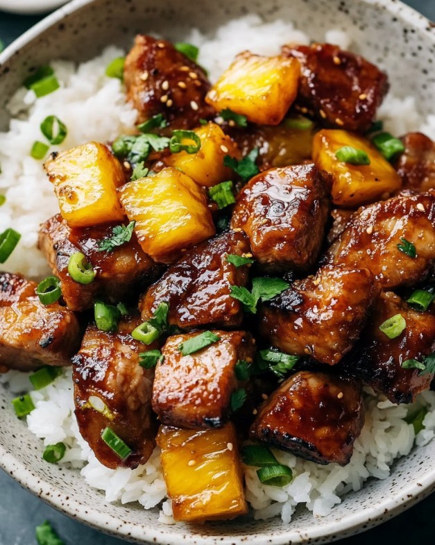 Caramelized Teriyaki Pork with Pineapple and Coconut Jasmine Rice