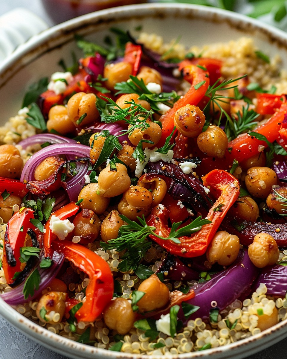 Roasted Red Pepper Quinoa Salad with Spicy Lemon Vinaigrette