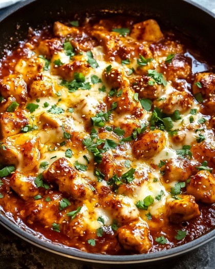 Spicy Korean Chicken Skillet with Melted Cheese