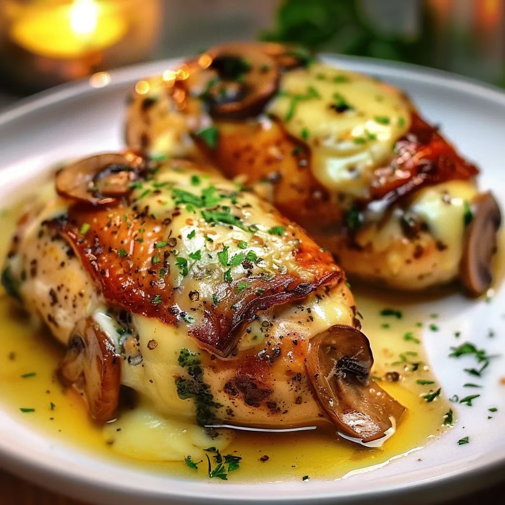 Cheesy Garlic Butter Mushroom Stuffed Chicken