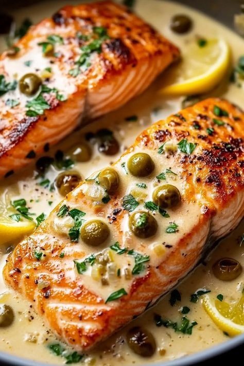 Creamy Salmon Piccata with lemon and Capers