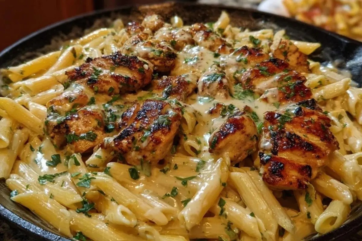 Cheesy Penne and Cajun Chicken in Garlic Parmesan Cream