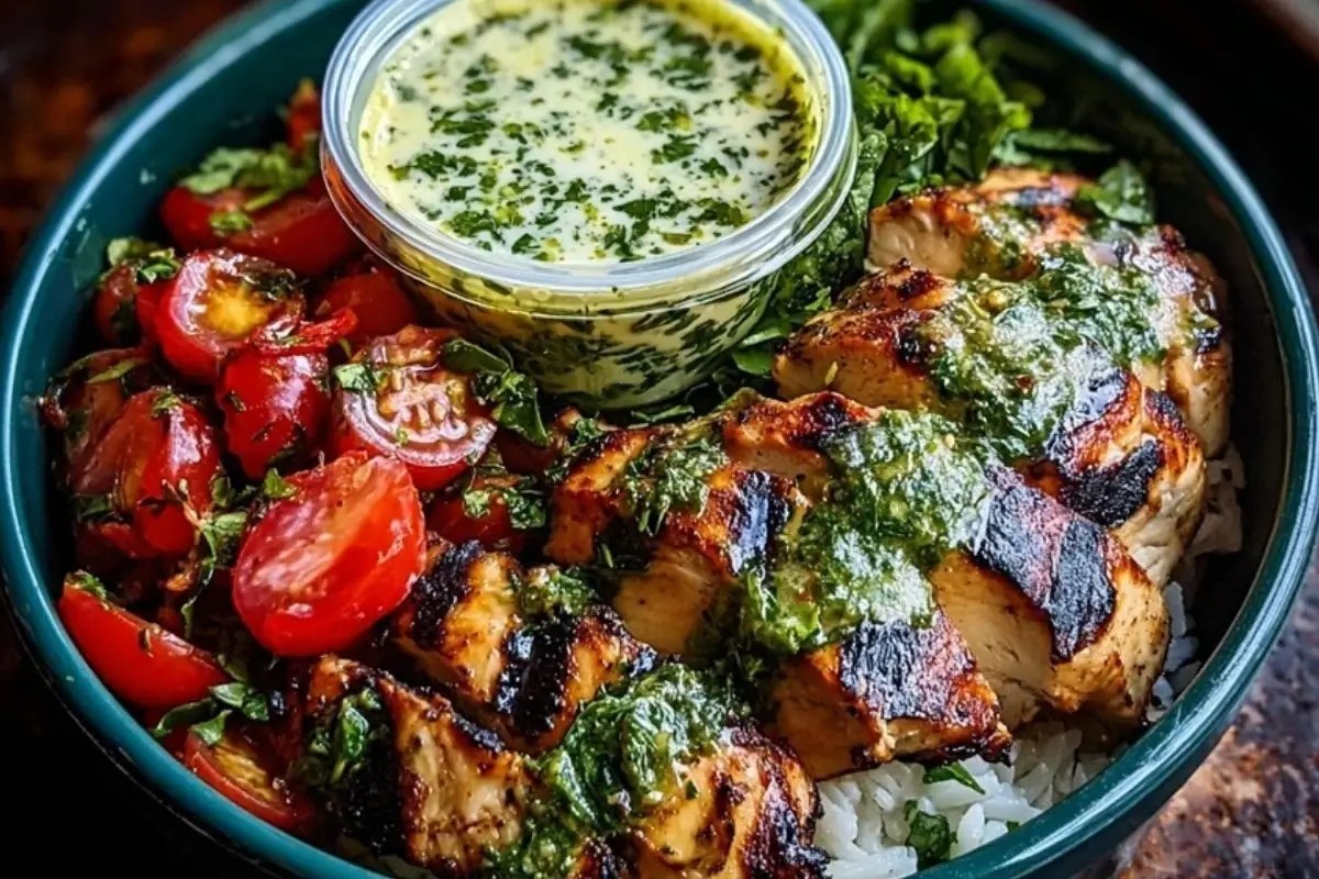 Chimichurri Grilled Chicken Bowl with Garlic Sauce