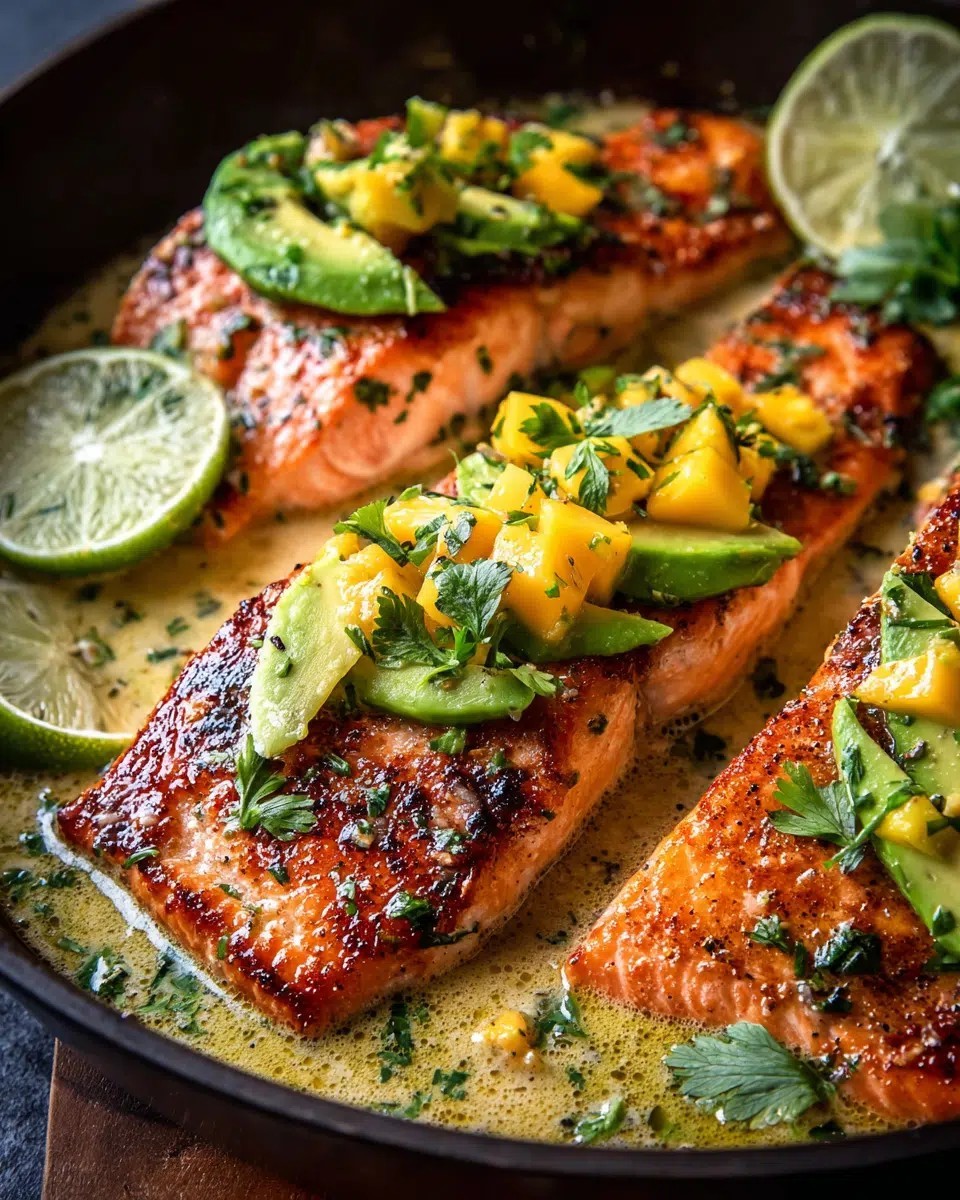 Coconut Lime Salmon with Avocado Mango Salsa