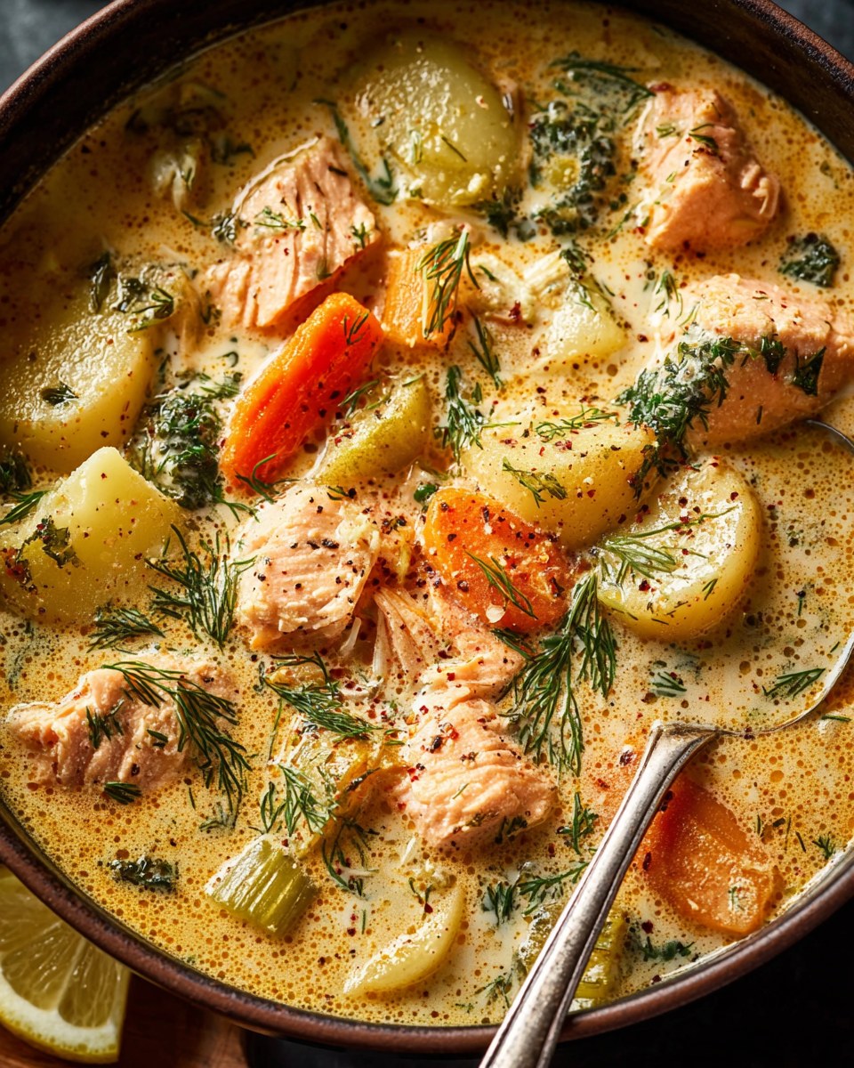 Creamy Salmon Chowder with Dill & Vegetables
