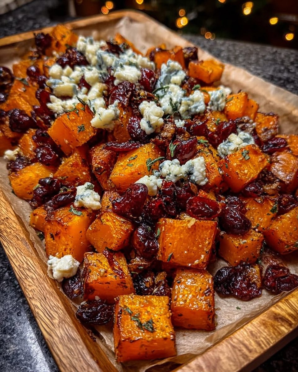 Caramelized Butternut Squash with Gorgonzola and Cranberry-Balsamic Glaze
