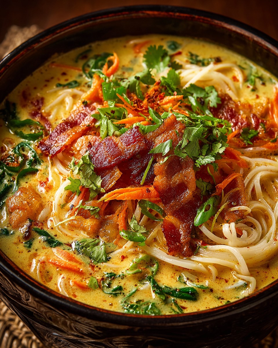 Creamy Thai-Style Coconut Bacon Noodle Soup