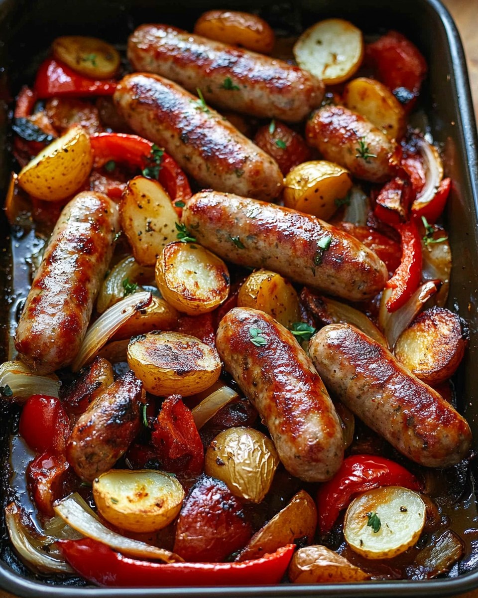 One-Pan Roasted Sausages with Potatoes, Peppers & Onions