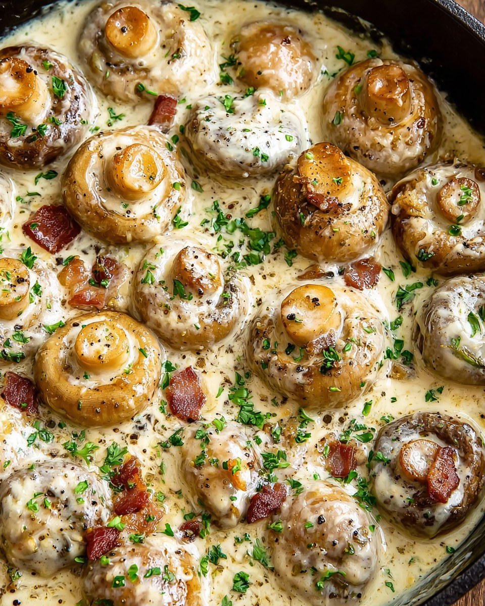 Creamy Garlic Mushrooms with Crispy Bacon and Parmesan