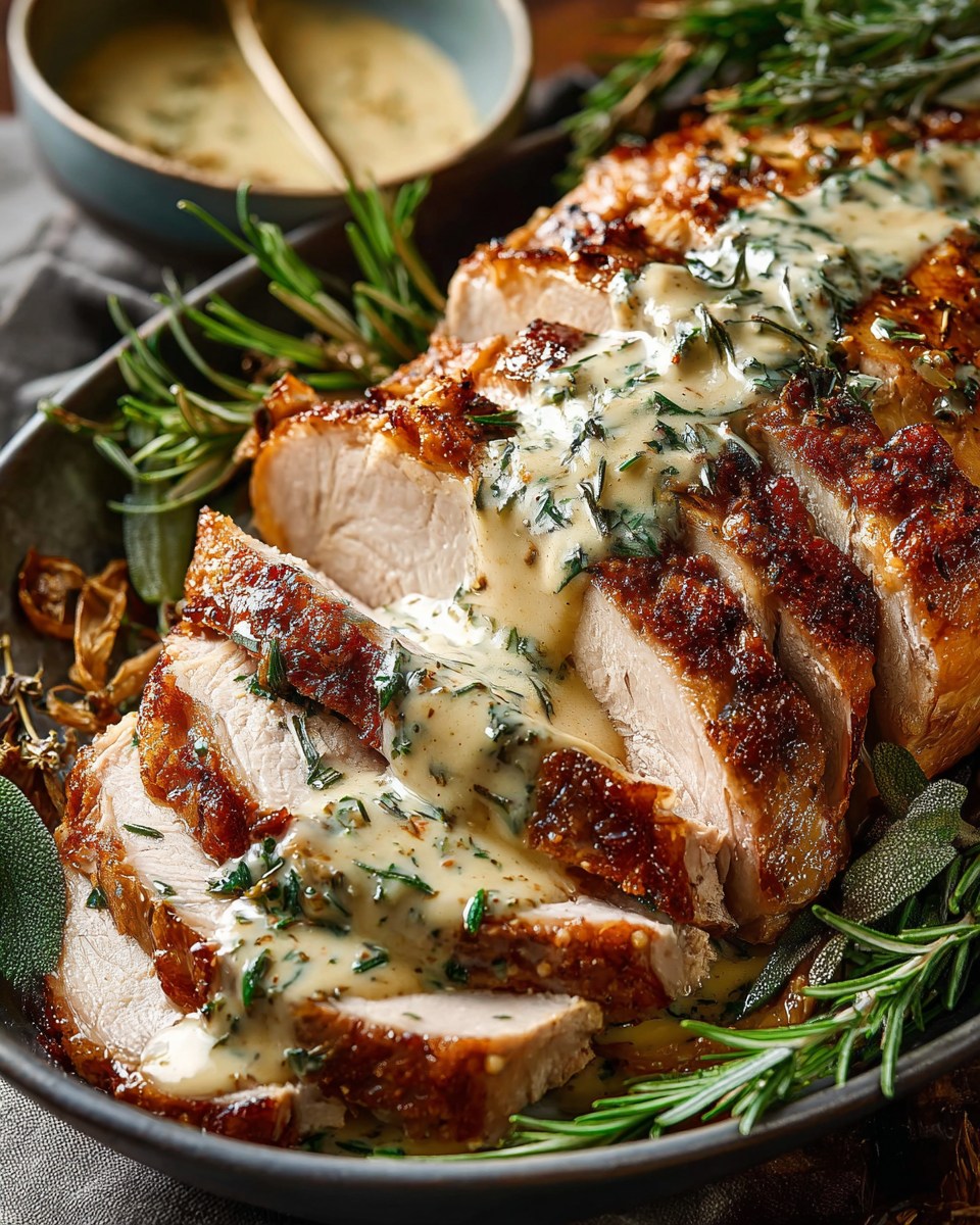 Herb-Roasted Turkey with Garlic Rosemary Cream Sauce
