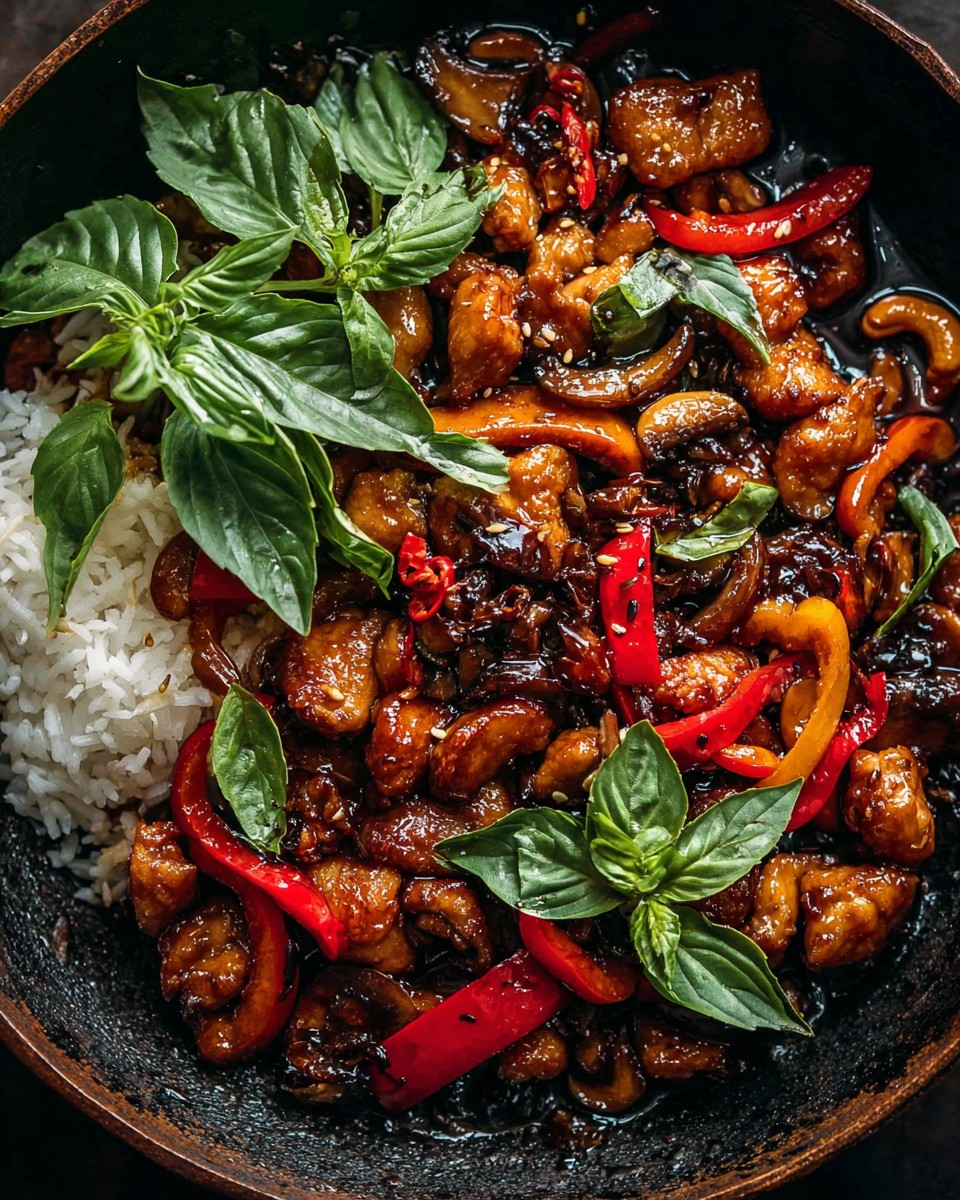 Honey Basil Cashew Chicken with Mushrooms