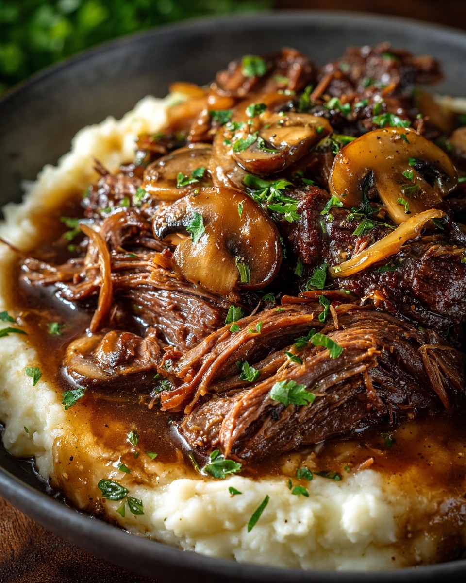 Slow Cooker Beef Roast with Mushrooms and Onion Gravy
