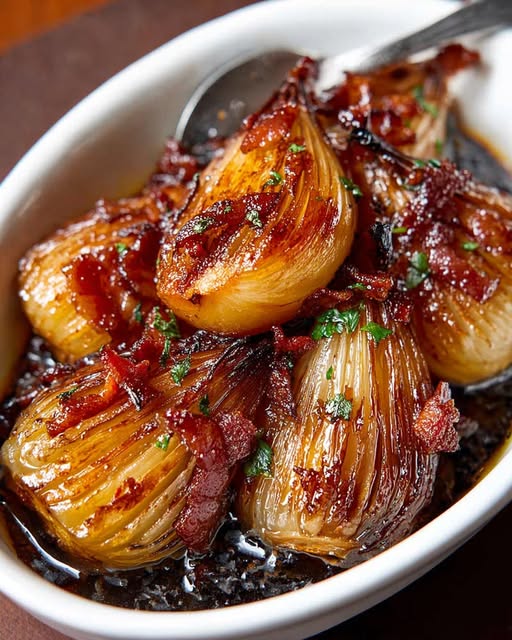 Honey-Glazed Shallots with Crispy Bacon