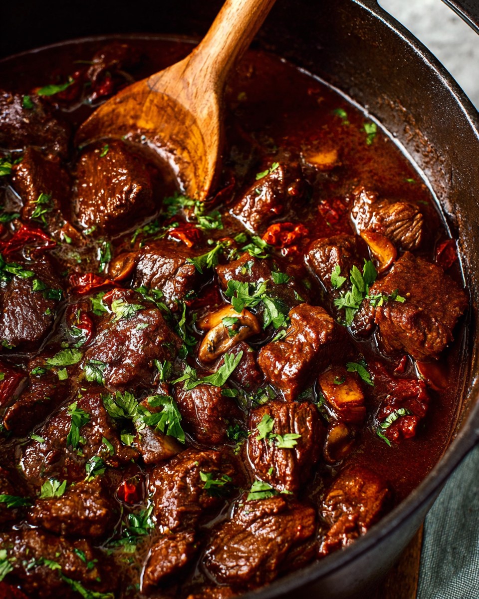 Slow-Simmered Chile Beef with Mushrooms
