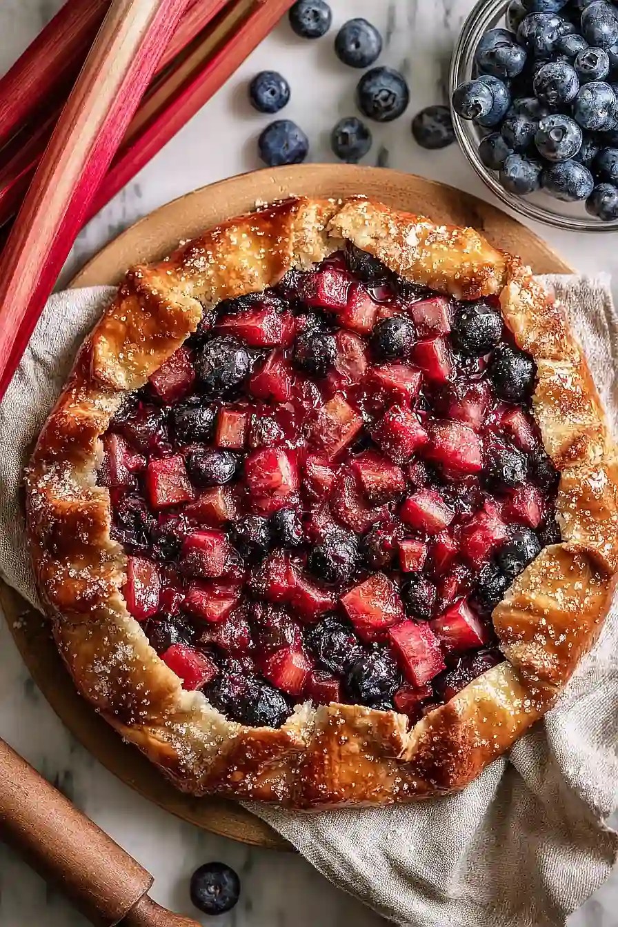 Buttery Rhubarb Blueberry Galette