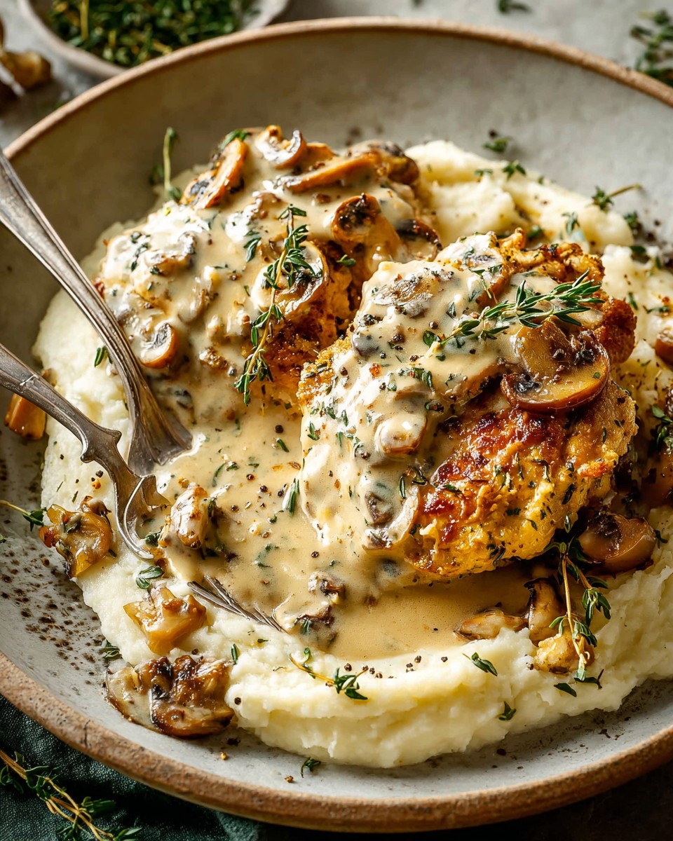 Creamy Mustard Chicken with Mushrooms and Cauliflower Purée
