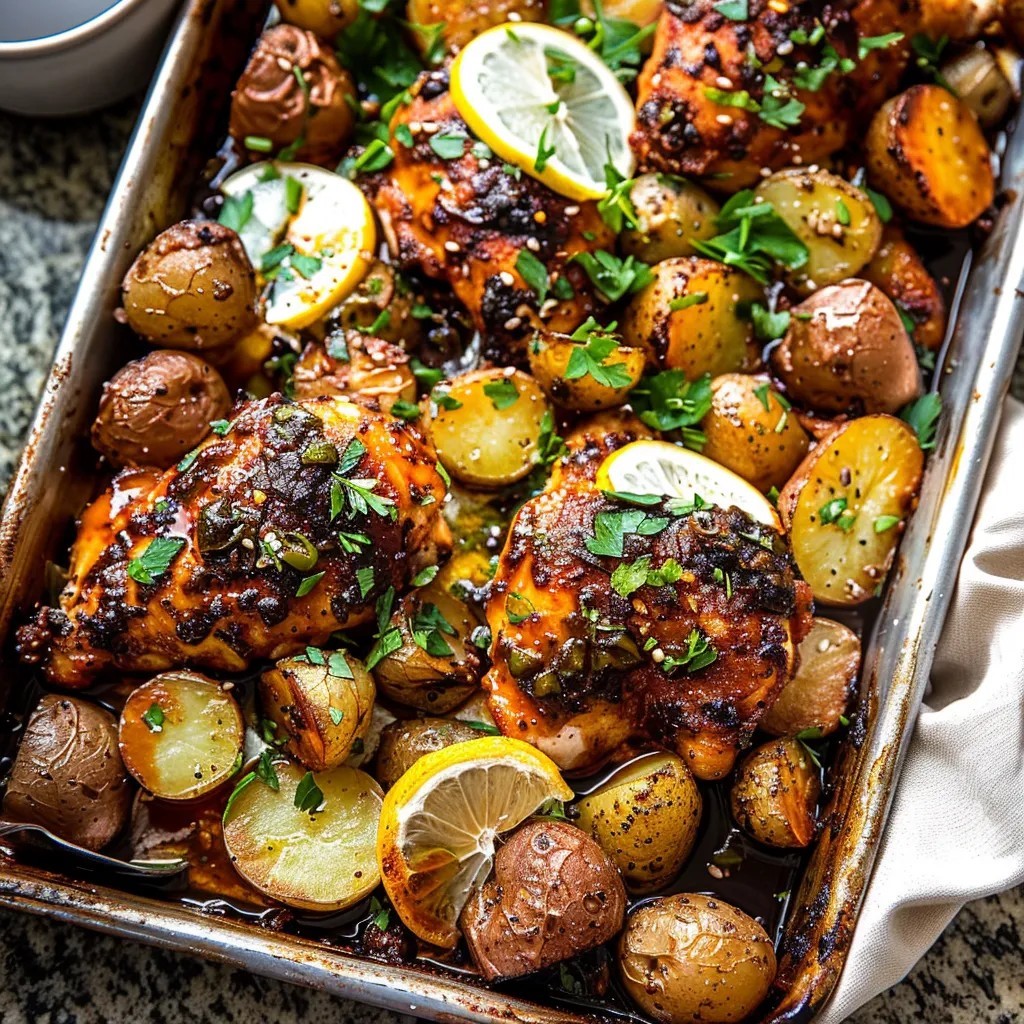 One-Pan Lemon Balsamic Chicken and Roasted Baby Potatoes